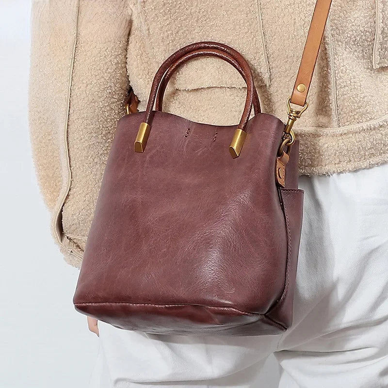 2024 Winter Fashion New Crossbody Bag Vintage Genuine Leather Top-Handle Bags Y2k Grunge Shoulder Underarm Tote Bag