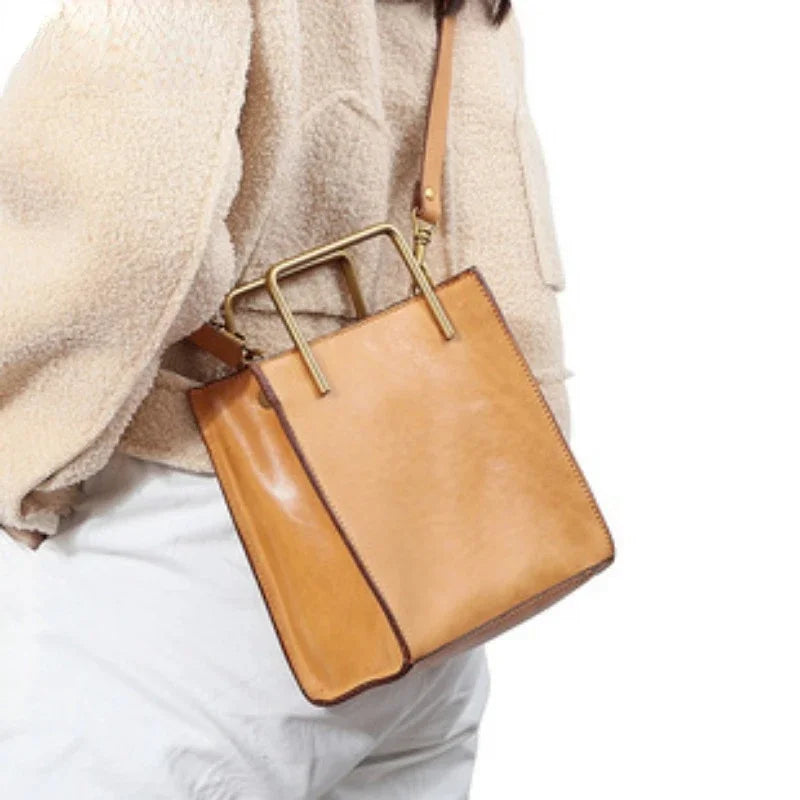 2024 Winter Fashion New Crossbody Bag Vintage Genuine Leather Top-Handle Bags Y2k Grunge Shoulder Underarm Tote Bag