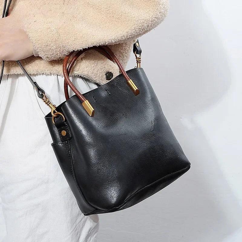 2024 Winter Fashion New Crossbody Bag Vintage Genuine Leather Top-Handle Bags Y2k Grunge Shoulder Underarm Tote Bag