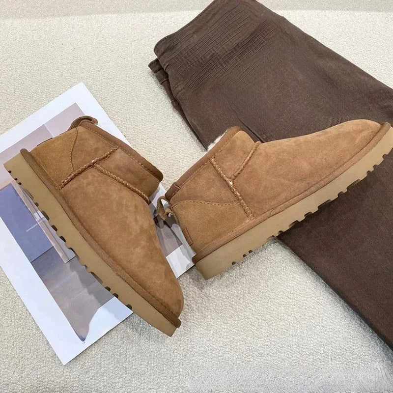 2024 Winter Warm Boots Fur Ladies Snow Boots Real Sheepskin Wool Low-cut Warm Fur Shoes Man  Women Winter Short Boots Shoes New
