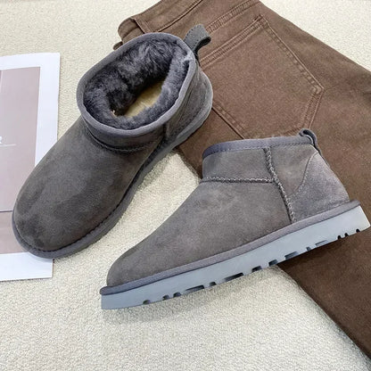2024 Winter Warm Boots Fur Ladies Snow Boots Real Sheepskin Wool Low-cut Warm Fur Shoes Man  Women Winter Short Boots Shoes New