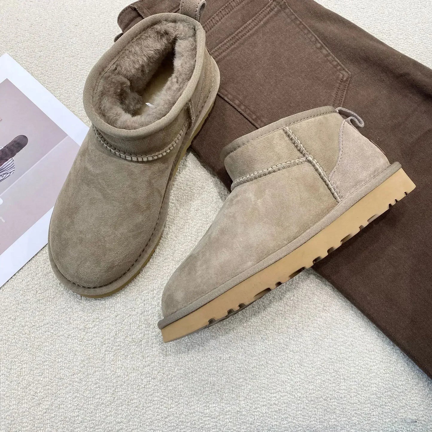 2024 Winter Warm Boots Fur Ladies Snow Boots Real Sheepskin Wool Low-cut Warm Fur Shoes Man  Women Winter Short Boots Shoes New