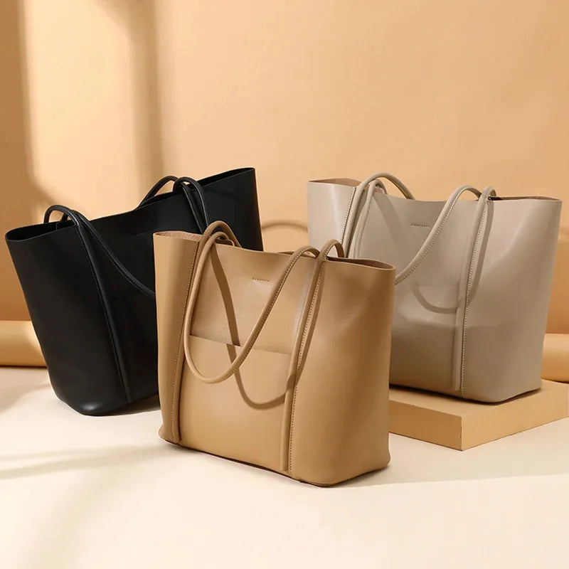 2024 Women Handbag 2pcs Set Tote Teenage Girl Casual Fashion Leather Luxury Shoulder Lady Daily Using Shopping Bags