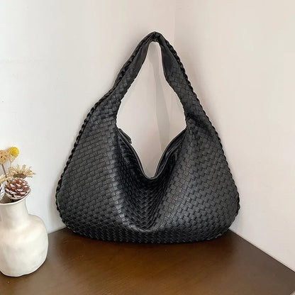 2024 Women Korean Style Braid Casual Totes  Solid Knitted tote bags Chic Streetwear Retro Textured Shoulder Bag Female Handbags