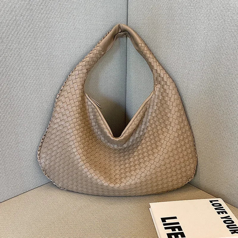 2024 Women Korean Style Braid Casual Totes  Solid Knitted tote bags Chic Streetwear Retro Textured Shoulder Bag Female Handbags