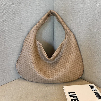2024 Women Korean Style Braid Casual Totes  Solid Knitted tote bags Chic Streetwear Retro Textured Shoulder Bag Female Handbags