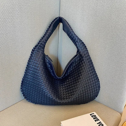 2024 Women Korean Style Braid Casual Totes  Solid Knitted tote bags Chic Streetwear Retro Textured Shoulder Bag Female Handbags