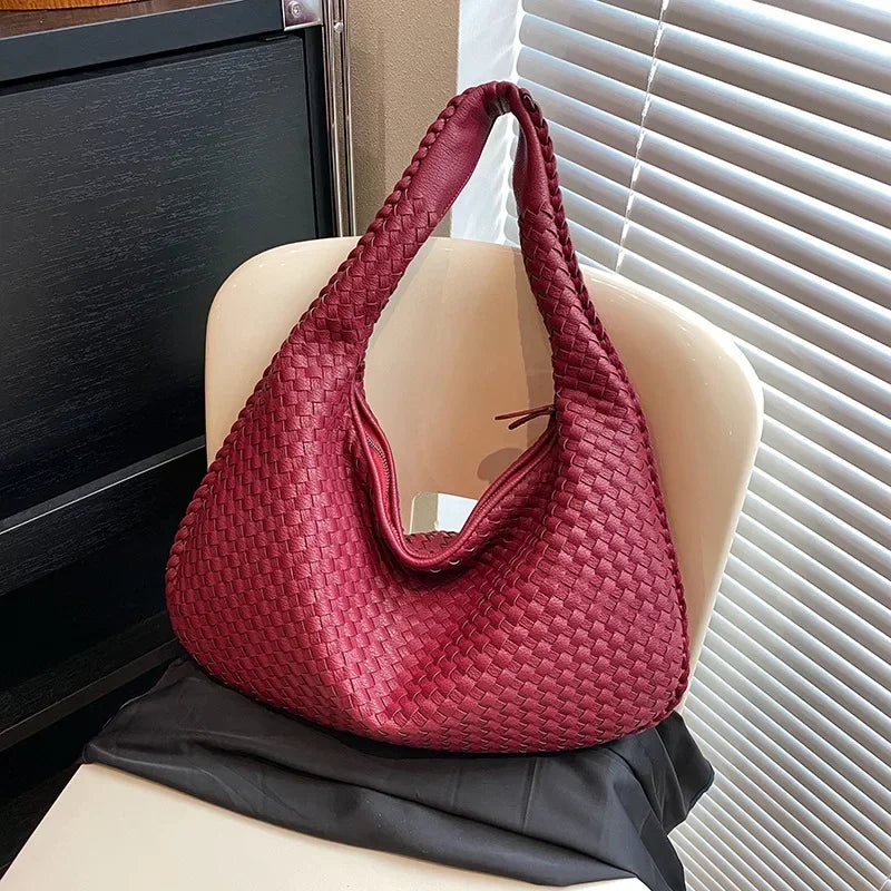 2024 Women Korean Style Braid Casual Totes  Solid Knitted tote bags Chic Streetwear Retro Textured Shoulder Bag Female Handbags