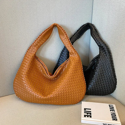 2024 Women Korean Style Braid Casual Totes  Solid Knitted tote bags Chic Streetwear Retro Textured Shoulder Bag Female Handbags