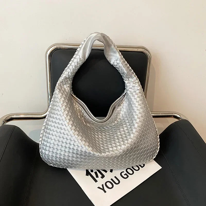 2024 Women Korean Style Braid Casual Totes  Solid Knitted tote bags Chic Streetwear Retro Textured Shoulder Bag Female Handbags