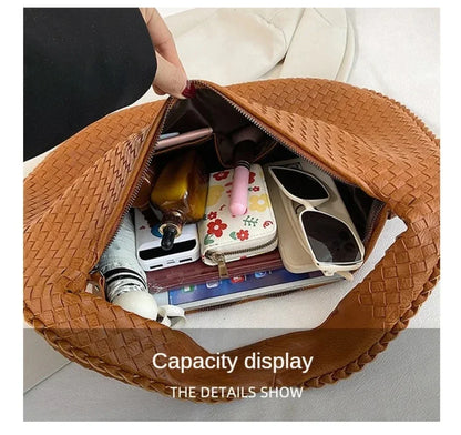 2024 Women Korean Style Braid Casual Totes  Solid Knitted tote bags Chic Streetwear Retro Textured Shoulder Bag Female Handbags