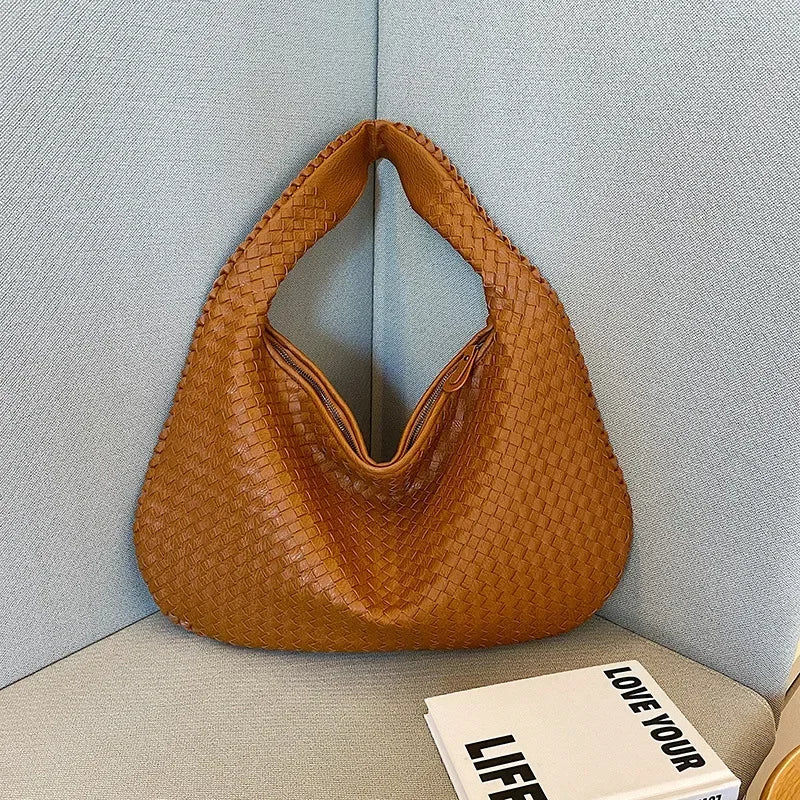2024 Women Korean Style Braid Casual Totes  Solid Knitted tote bags Chic Streetwear Retro Textured Shoulder Bag Female Handbags