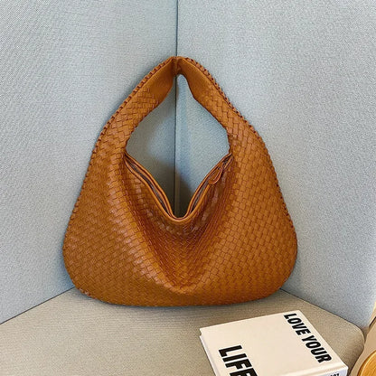 2024 Women Korean Style Braid Casual Totes  Solid Knitted tote bags Chic Streetwear Retro Textured Shoulder Bag Female Handbags