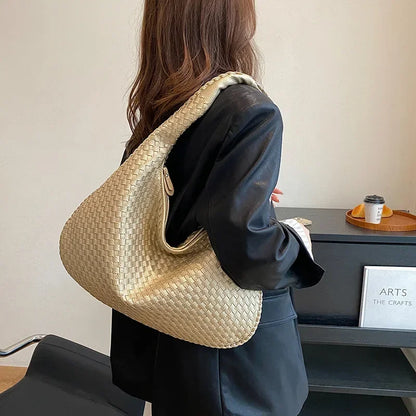 2024 Women Korean Style Braid Casual Totes  Solid Knitted tote bags Chic Streetwear Retro Textured Shoulder Bag Female Handbags