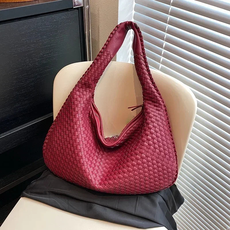 2024 Women Korean Style Braid Casual Totes  Solid Knitted tote bags Chic Streetwear Retro Textured Shoulder Bag Female Handbags