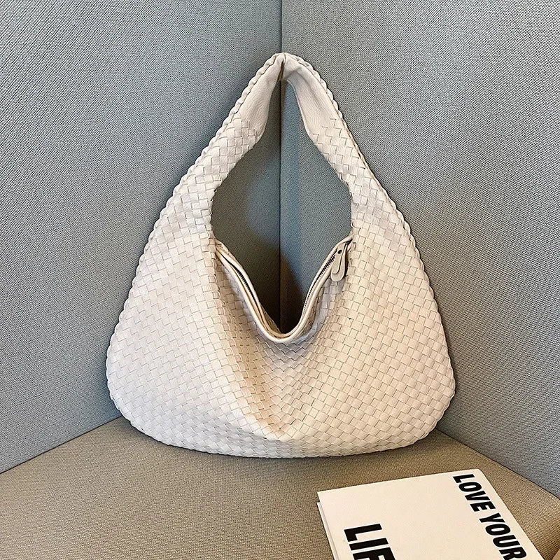 2024 Women Korean Style Braid Casual Totes  Solid Knitted tote bags Chic Streetwear Retro Textured Shoulder Bag Female Handbags