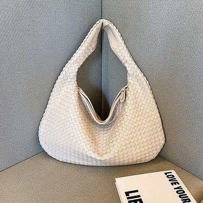 2024 Women Korean Style Braid Casual Totes  Solid Knitted tote bags Chic Streetwear Retro Textured Shoulder Bag Female Handbags