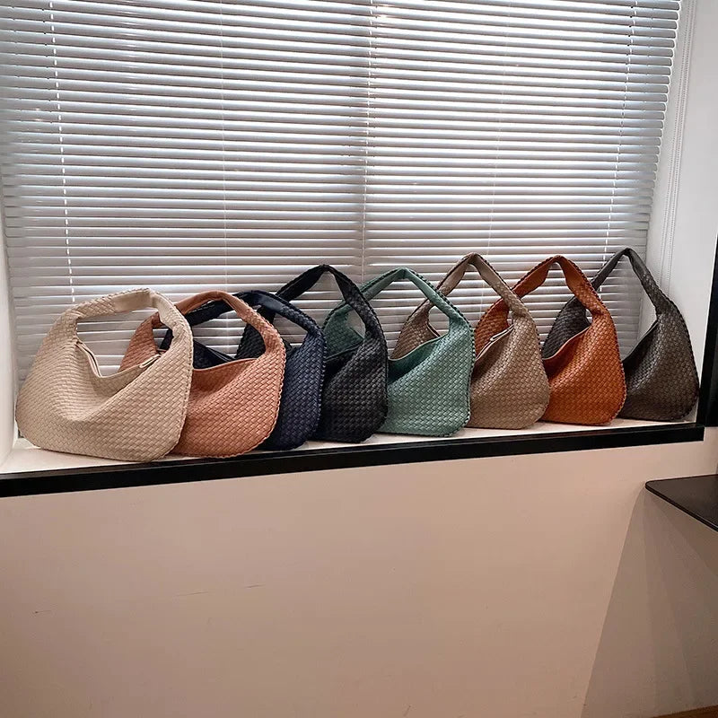 2024 Women Korean Style Braid Casual Totes  Solid Knitted tote bags Chic Streetwear Retro Textured Shoulder Bag Female Handbags