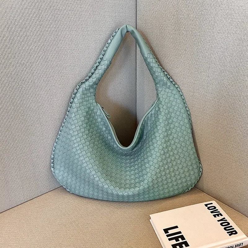 2024 Women Korean Style Braid Casual Totes  Solid Knitted tote bags Chic Streetwear Retro Textured Shoulder Bag Female Handbags