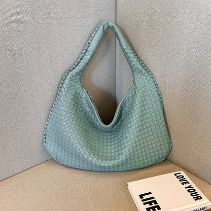 2024 Women Korean Style Braid Casual Totes  Solid Knitted tote bags Chic Streetwear Retro Textured Shoulder Bag Female Handbags