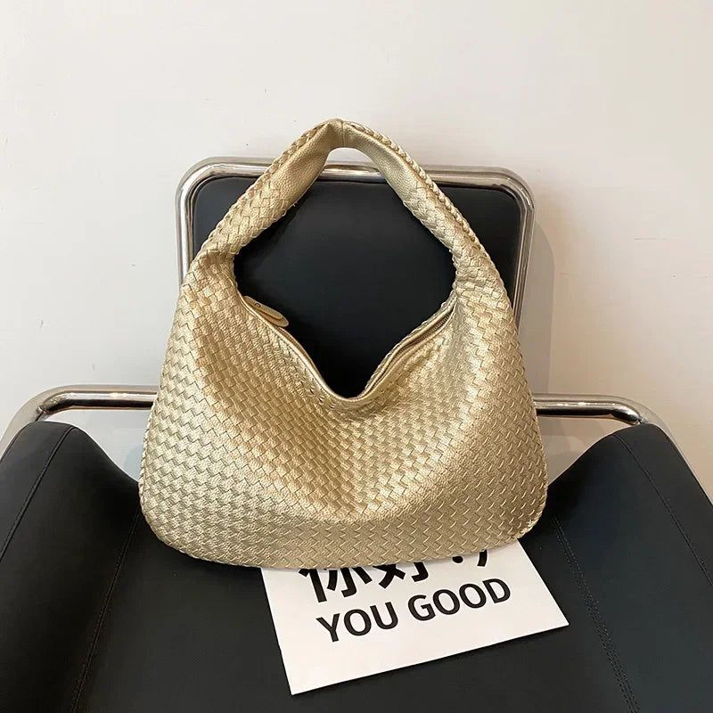2024 Women Korean Style Braid Casual Totes  Solid Knitted tote bags Chic Streetwear Retro Textured Shoulder Bag Female Handbags