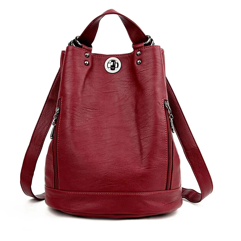 2024 Women Leather Backpacks Multifunction Women Vintage Shoulder Bag Ladies Rucksack Large Capacity Travel Bag Sac A Dos Preppy