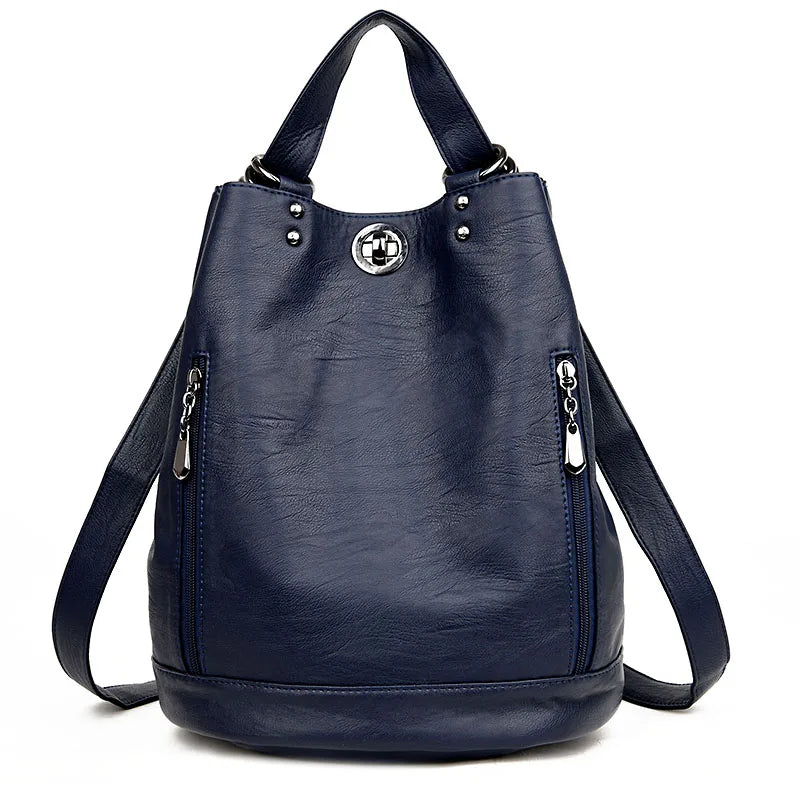 2024 Women Leather Backpacks Multifunction Women Vintage Shoulder Bag Ladies Rucksack Large Capacity Travel Bag Sac A Dos Preppy