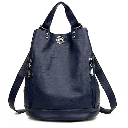 2024 Women Leather Backpacks Multifunction Women Vintage Shoulder Bag Ladies Rucksack Large Capacity Travel Bag Sac A Dos Preppy