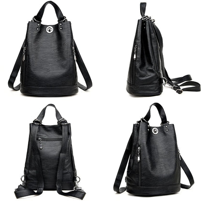 2024 Women Leather Backpacks Multifunction Women Vintage Shoulder Bag Ladies Rucksack Large Capacity Travel Bag Sac A Dos Preppy