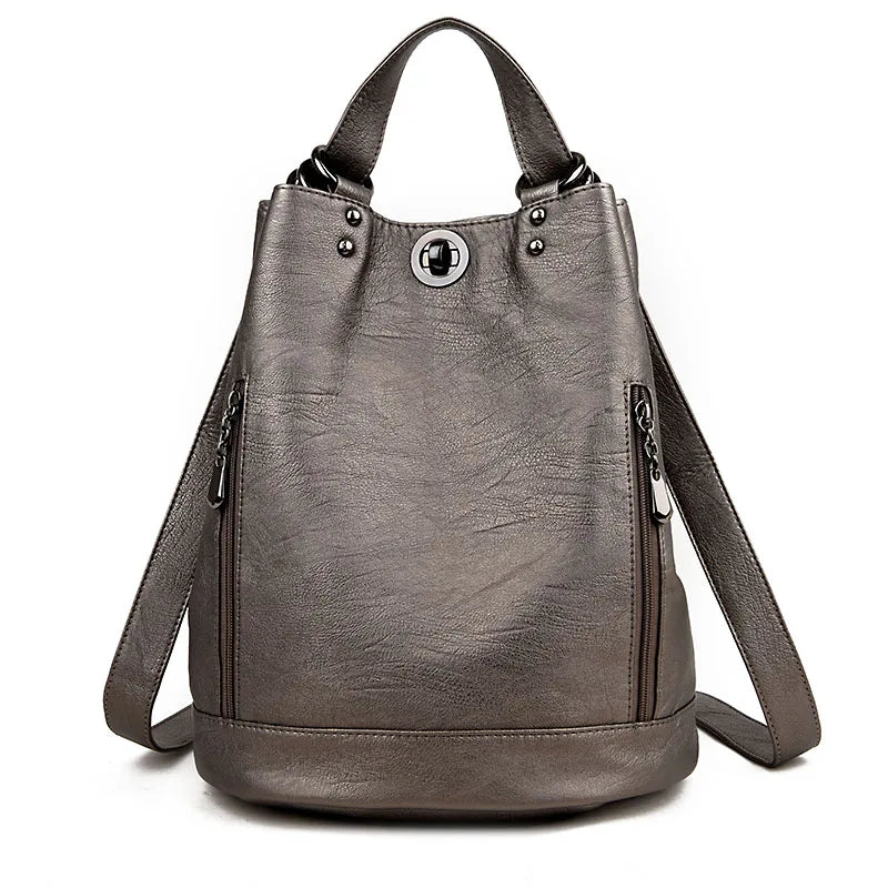 2024 Women Leather Backpacks Multifunction Women Vintage Shoulder Bag Ladies Rucksack Large Capacity Travel Bag Sac A Dos Preppy