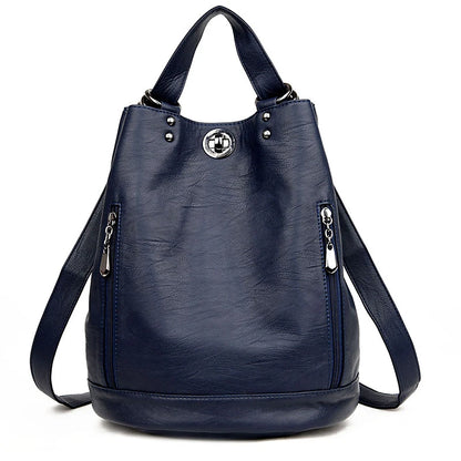 2024 Women Leather Backpacks Multifunction Women Vintage Shoulder Bag Ladies Rucksack Large Capacity Travel Bag Sac A Dos Preppy