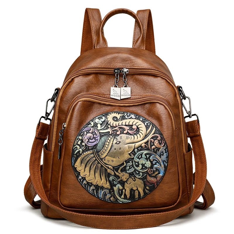 2024 Women New Animal Embroidery Soft Leather Backpack High Quality Multi functional Bag School Student Large Capacity Book Bags
