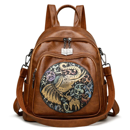 2024 Women New Animal Embroidery Soft Leather Backpack High Quality Multi functional Bag School Student Large Capacity Book Bags