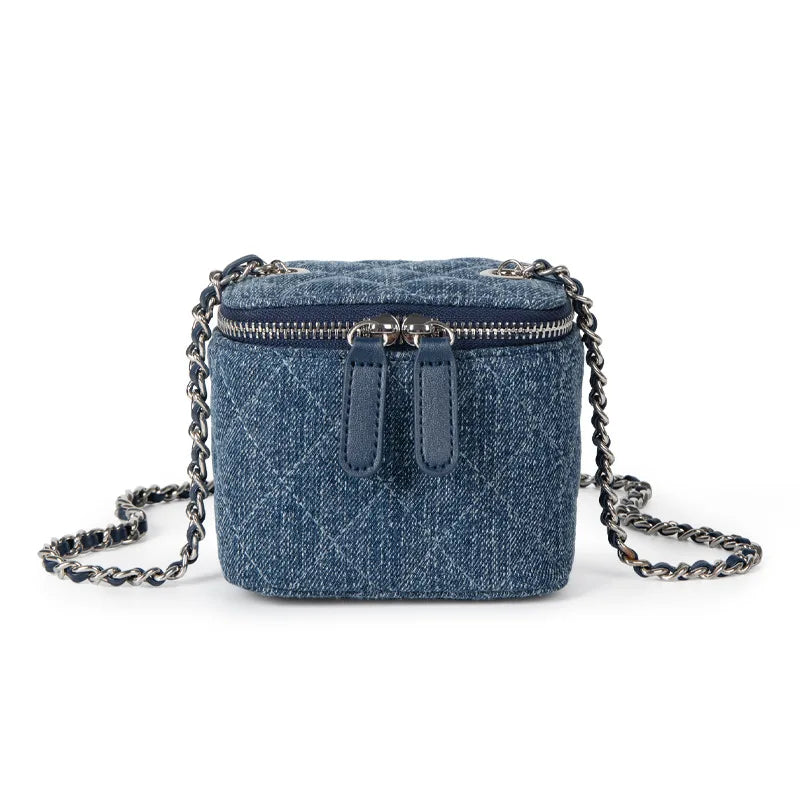 2024 Women's Denim Box Bag Advanced French Shoulder Crossbody Mini Chain Bag 5 Colors