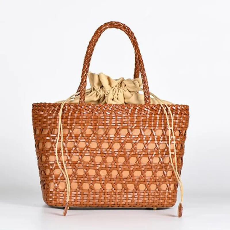 2024 Women's Genuine Leather Woven Shoulder Bag with Inner Bag Weaving Casual Shopping Bag Vintage Tote Purse