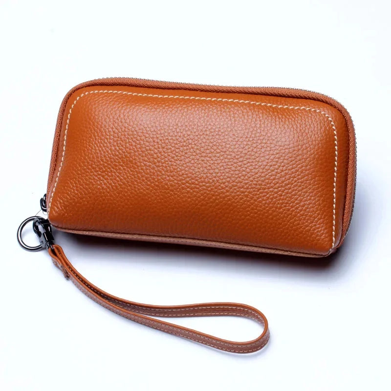 2024 Women's Hand-Held Mobile Phone First Layer Cowhide Cosmetic Bag New European And American Long Large-Capacity Wallet