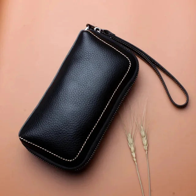 2024 Women's Hand-Held Mobile Phone First Layer Cowhide Cosmetic Bag New European And American Long Large-Capacity Wallet