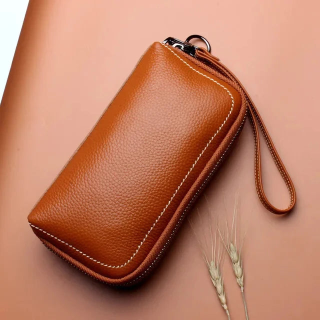 2024 Women's Hand-Held Mobile Phone First Layer Cowhide Cosmetic Bag New European And American Long Large-Capacity Wallet