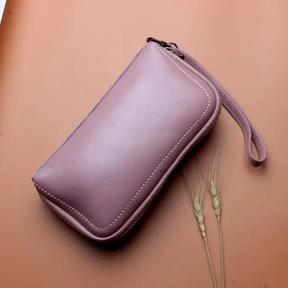 2024 Women's Hand-Held Mobile Phone First Layer Cowhide Cosmetic Bag New European And American Long Large-Capacity Wallet