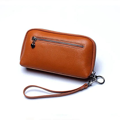 2024 Women's Hand-Held Mobile Phone First Layer Cowhide Cosmetic Bag New European And American Long Large-Capacity Wallet