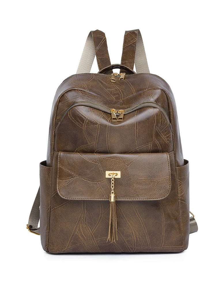 2024 Women's PU Leather Backpacks School Bag Classic Tassels Travel Multi Function High Capacity Shoulder Bags Rucksack Sac