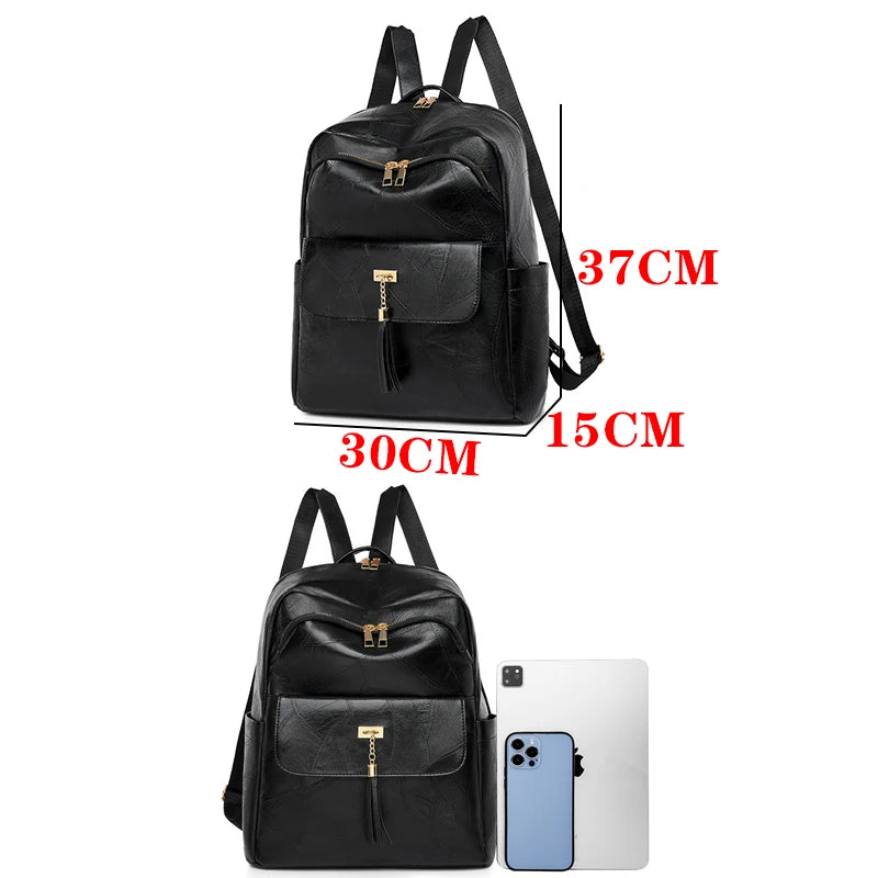2024 Women's PU Leather Backpacks School Bag Classic Tassels Travel Multi Function High Capacity Shoulder Bags Rucksack Sac