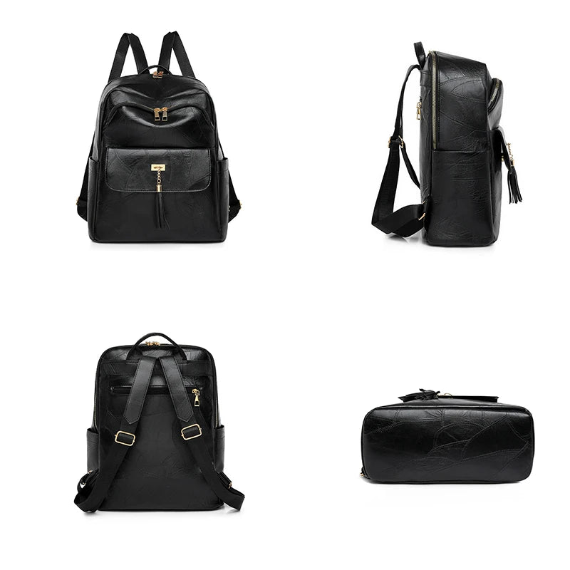 2024 Women's PU Leather Backpacks School Bag Classic Tassels Travel Multi Function High Capacity Shoulder Bags Rucksack Sac