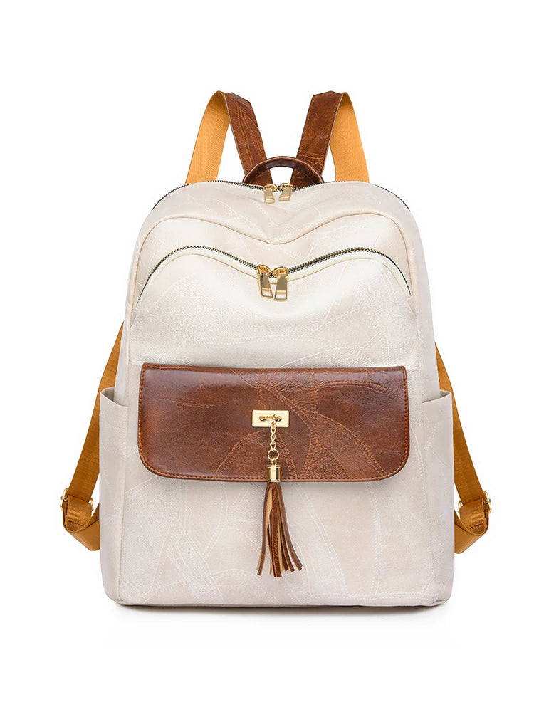 2024 Women's PU Leather Backpacks School Bag Classic Tassels Travel Multi Function High Capacity Shoulder Bags Rucksack Sac