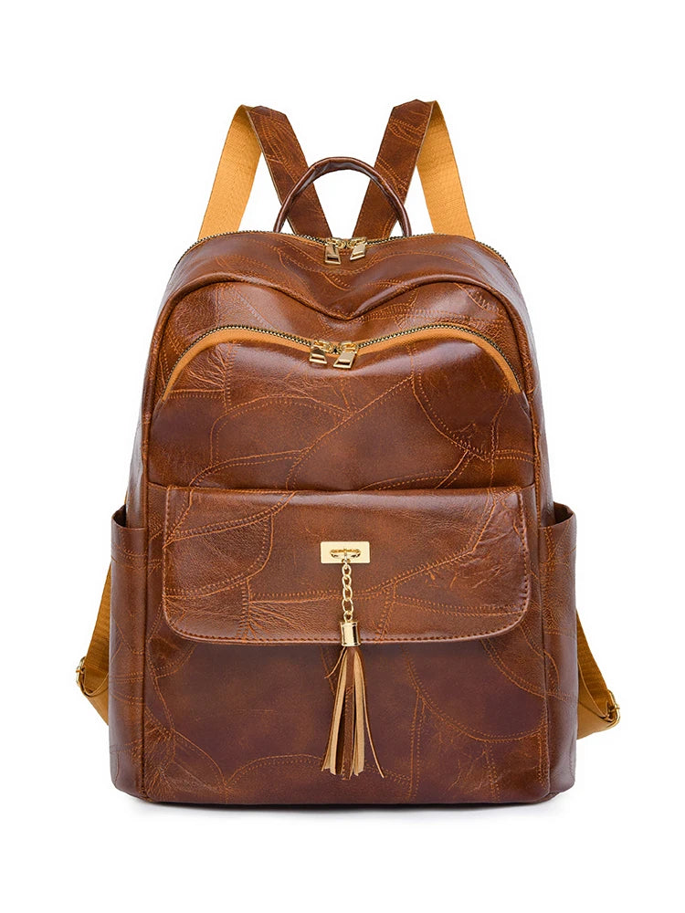 2024 Women's PU Leather Backpacks School Bag Classic Tassels Travel Multi Function High Capacity Shoulder Bags Rucksack Sac