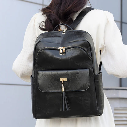 2024 Women's PU Leather Backpacks School Bag Classic Tassels Travel Multi Function High Capacity Shoulder Bags Rucksack Sac