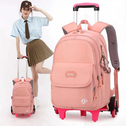 2024 kids school Backpack Removable Children School for With Wheel Kids girls Trolley Schoolbag Luggage Book Bags