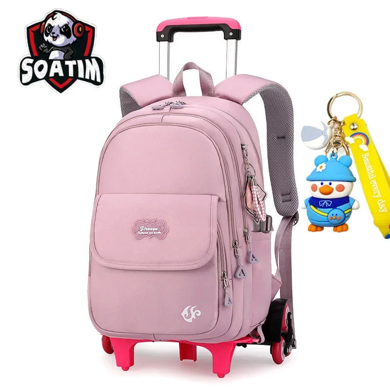 2024 kids school Backpack Removable Children School for With Wheel Kids girls Trolley Schoolbag Luggage Book Bags