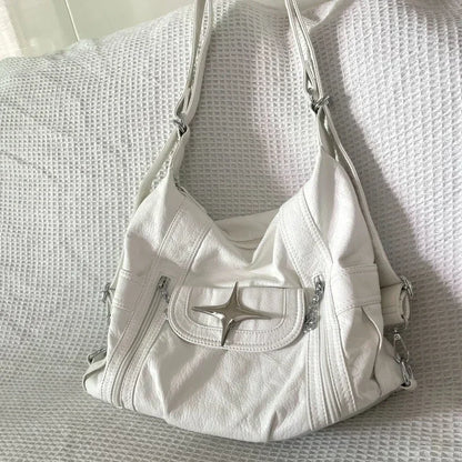 2024 new Y2k Large Capacity Shoulder Bag White Pu Leather Cross Handbag American Style Punk Goth Fashion Simple Designer Handbag