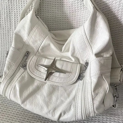 2024 new Y2k Large Capacity Shoulder Bag White Pu Leather Cross Handbag American Style Punk Goth Fashion Simple Designer Handbag